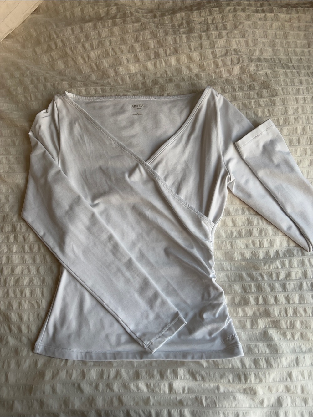 Aritzia White Wrap-Front Long Sleeve Top